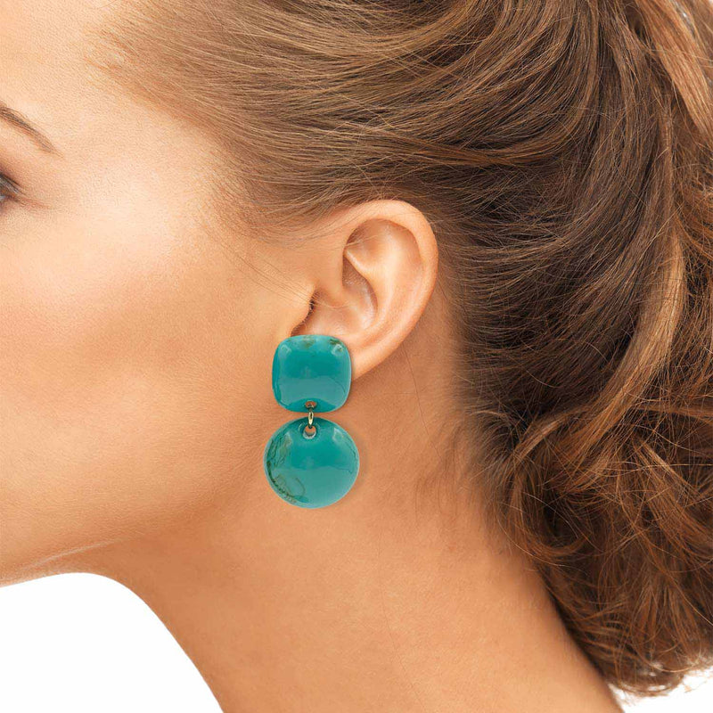 Turquoise Small Resin Clip-On Drop Earrings