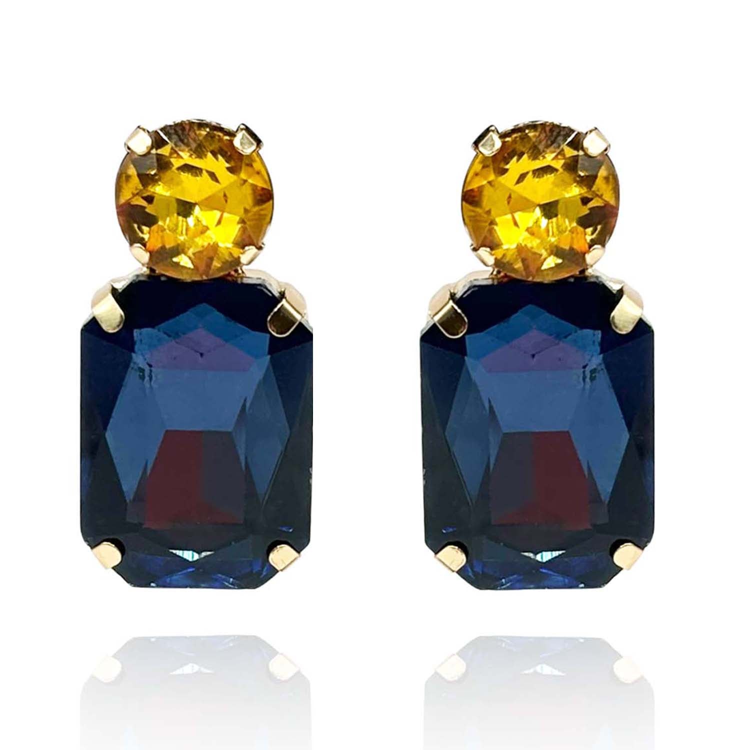 Pendientes colgantes de Ginette Montana con octágono de cristal de zafiro y topacio redondo