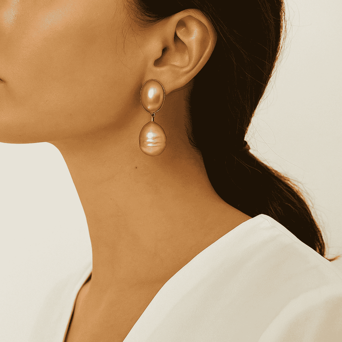 EMMA BAROQUE CHAMPAGNE GLASS PEARL DROP CLIP EARRINGS