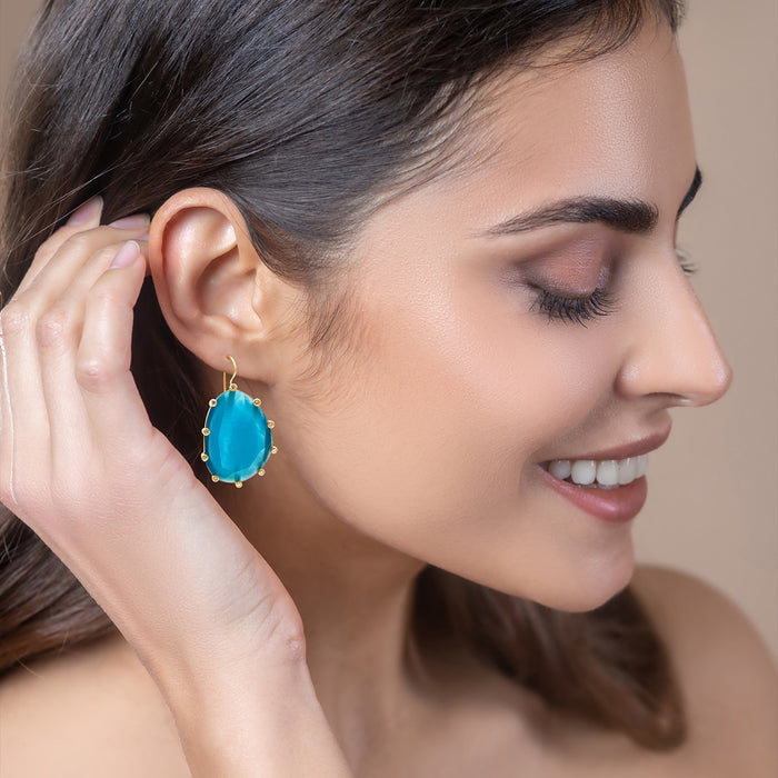 Boucles d'oreilles œil de chat en améthyste tranchée et zircone cubique en laiton avec fils remplis d'or