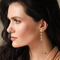 Cushion-Shaped Multi-Color Long Drop Earrings - Pierced Design